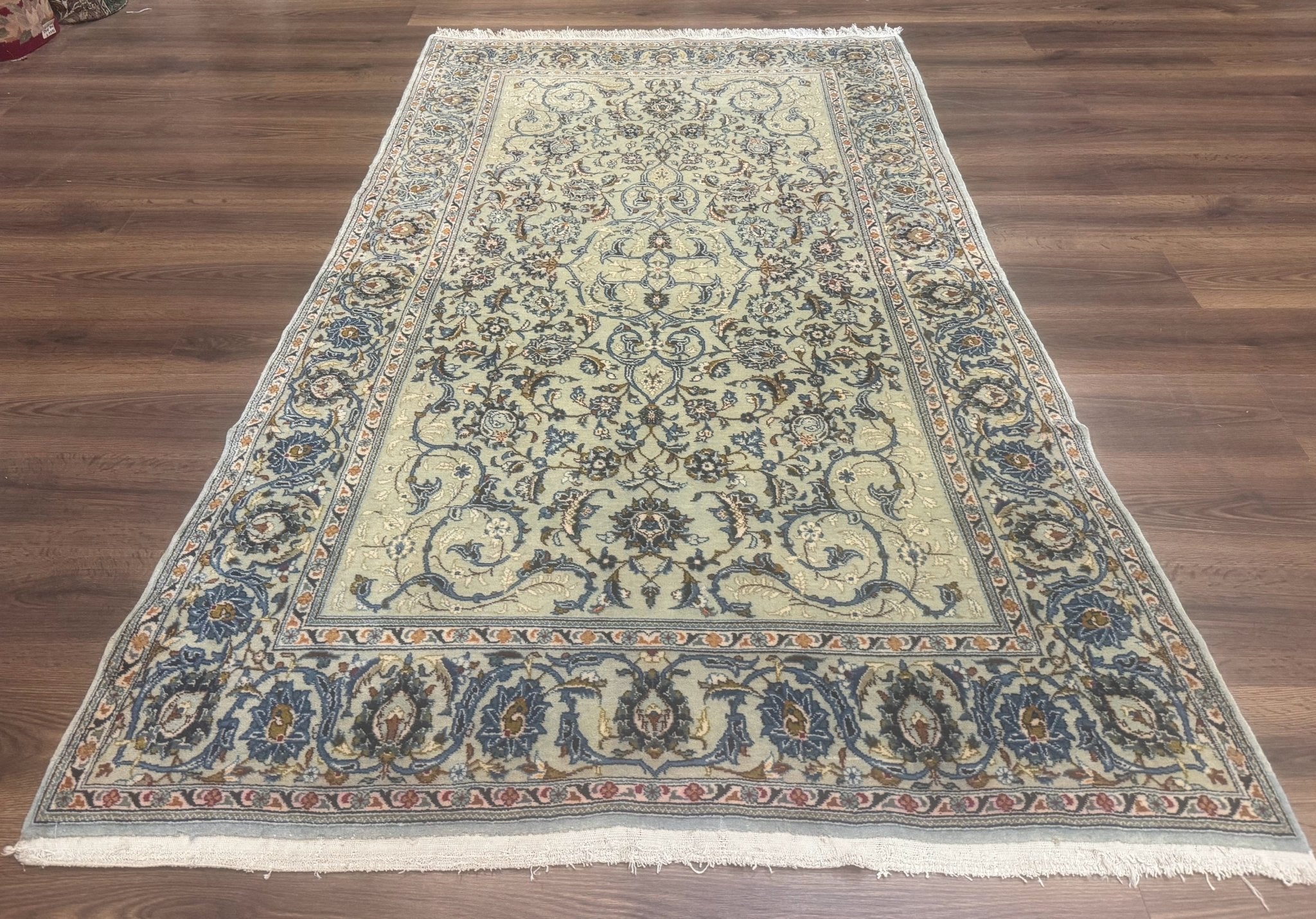 Persian Kashan Rug, Unique Colors, 225 KPSI, Light Green and Light Blue - Jewel RugsShopify CollectiveHUNTEDFOX - Persian Kashan Rug, Unique Colors, 225 KPSI, Light Green and Light Blue