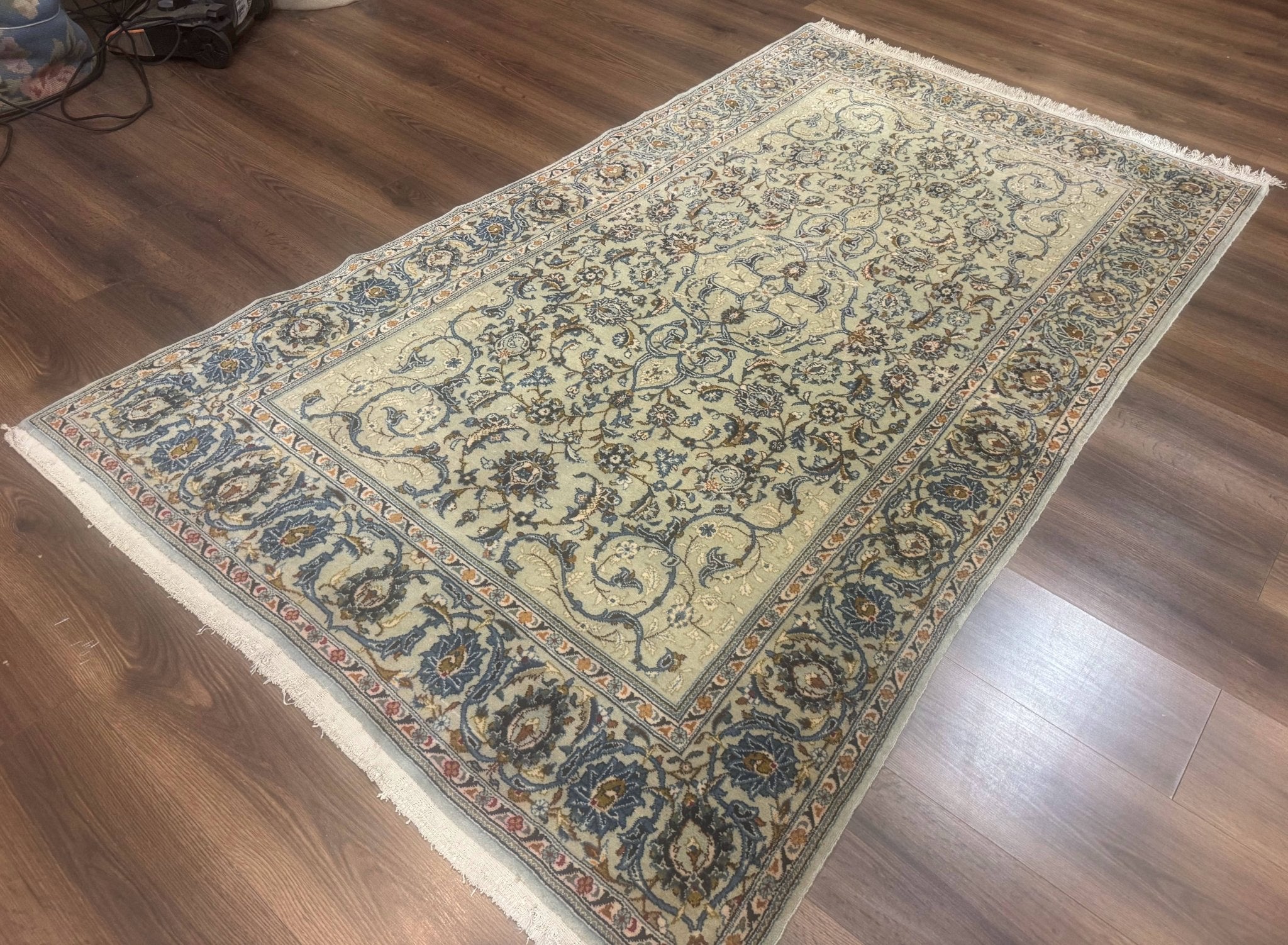 Persian Kashan Rug, Unique Colors, 225 KPSI, Light Green and Light Blue - Jewel RugsShopify CollectiveHUNTEDFOX - Persian Kashan Rug, Unique Colors, 225 KPSI, Light Green and Light Blue