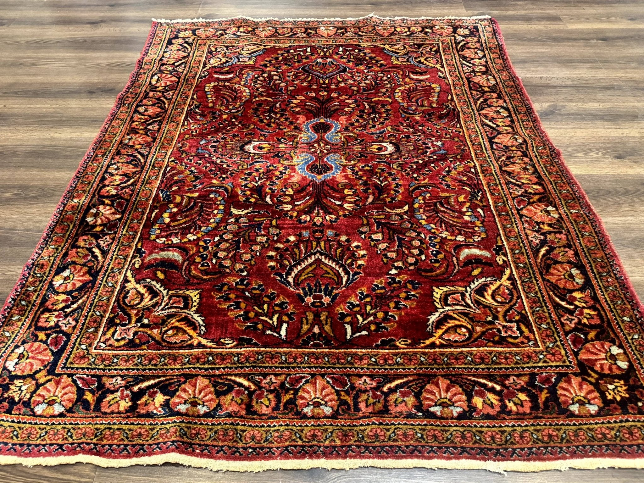 Persian Lilihan Rug 5x6, Red, Floral, Antique Persian Carpet - Jewel RugsShopify CollectiveHUNTEDFOX - Persian Lilihan Rug 5x6, Red, Floral, Antique Persian Carpet