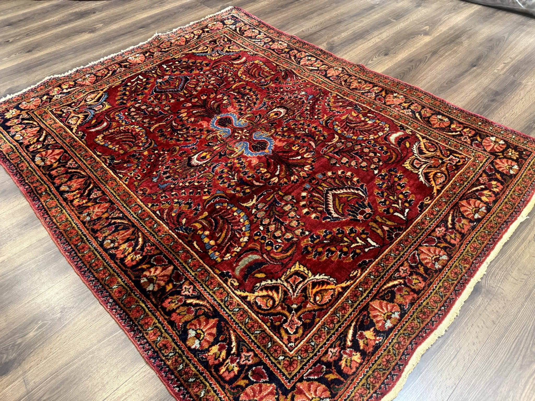 Persian Lilihan Rug 5x6, Red, Floral, Antique Persian Carpet - Jewel RugsShopify CollectiveHUNTEDFOX - Persian Lilihan Rug 5x6, Red, Floral, Antique Persian Carpet
