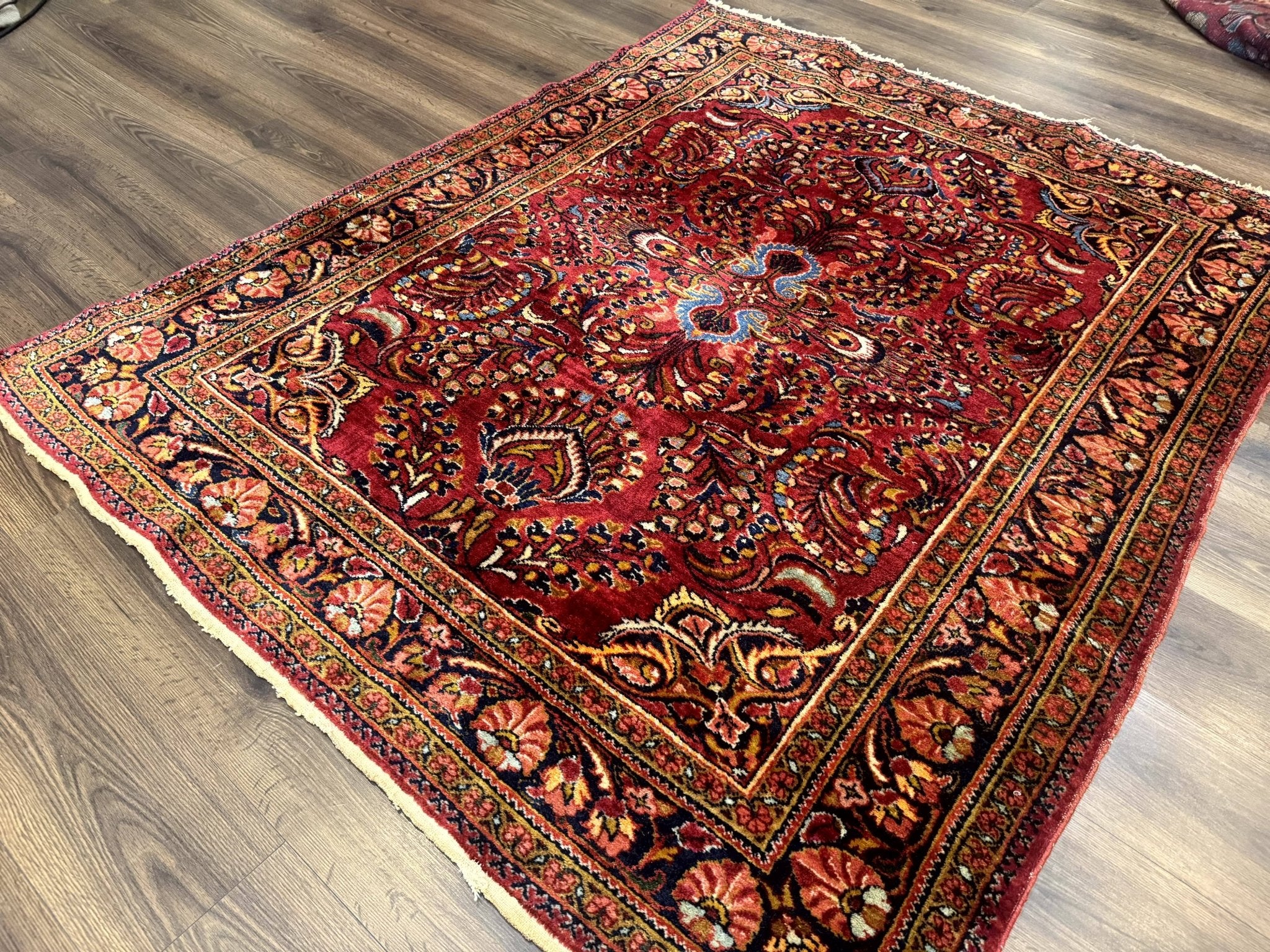 Persian Lilihan Rug 5x6, Red, Floral, Antique Persian Carpet - Jewel RugsShopify CollectiveHUNTEDFOX - Persian Lilihan Rug 5x6, Red, Floral, Antique Persian Carpet