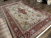 Persian Qum Rug 7x11, Beige and Red, Highly Detailed Floral Pattern, Fine 260 KPSI - Jewel RugsShopify CollectiveHUNTEDFOX - Persian Qum Rug 7x11, Beige and Red, Highly Detailed Floral Pattern, Fine 260 KPSI