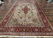Persian Qum Rug 7x11, Beige and Red, Highly Detailed Floral Pattern, Fine 260 KPSI - Jewel RugsShopify CollectiveHUNTEDFOX - Persian Qum Rug 7x11, Beige and Red, Highly Detailed Floral Pattern, Fine 260 KPSI