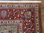 Persian Qum Rug 7x11, Beige and Red, Highly Detailed Floral Pattern, Fine 260 KPSI - Jewel RugsShopify CollectiveHUNTEDFOX - Persian Qum Rug 7x11, Beige and Red, Highly Detailed Floral Pattern, Fine 260 KPSI