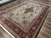 Persian Qum Rug 7x11, Beige and Red, Highly Detailed Floral Pattern, Fine 260 KPSI - Jewel RugsShopify CollectiveHUNTEDFOX - Persian Qum Rug 7x11, Beige and Red, Highly Detailed Floral Pattern, Fine 260 KPSI