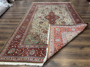 Persian Qum Rug 7x11, Beige and Red, Highly Detailed Floral Pattern, Fine 260 KPSI - Jewel RugsShopify CollectiveHUNTEDFOX - Persian Qum Rug 7x11, Beige and Red, Highly Detailed Floral Pattern, Fine 260 KPSI