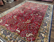 Persian Qum Rug 9x12, Animal Pictorials, Deer Birds, Tree of Life, Red and Navy Blue - Jewel RugsShopify CollectiveHUNTEDFOX - Persian Qum Rug 9x12, Animal Pictorials, Deer Birds, Tree of Life, Red and Navy Blue