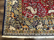 Persian Qum Rug 9x12, Animal Pictorials, Deer Birds, Tree of Life, Red and Navy Blue - Jewel RugsShopify CollectiveHUNTEDFOX - Persian Qum Rug 9x12, Animal Pictorials, Deer Birds, Tree of Life, Red and Navy Blue