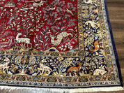 Persian Qum Rug 9x12, Animal Pictorials, Deer Birds, Tree of Life, Red and Navy Blue - Jewel RugsShopify CollectiveHUNTEDFOX - Persian Qum Rug 9x12, Animal Pictorials, Deer Birds, Tree of Life, Red and Navy Blue