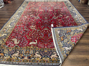 Persian Qum Rug 9x12, Animal Pictorials, Deer Birds, Tree of Life, Red and Navy Blue - Jewel RugsShopify CollectiveHUNTEDFOX - Persian Qum Rug 9x12, Animal Pictorials, Deer Birds, Tree of Life, Red and Navy Blue