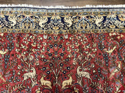 Persian Qum Rug 9x12, Animal Pictorials, Deer Birds, Tree of Life, Red and Navy Blue - Jewel RugsShopify CollectiveHUNTEDFOX - Persian Qum Rug 9x12, Animal Pictorials, Deer Birds, Tree of Life, Red and Navy Blue