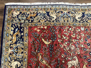 Persian Qum Rug 9x12, Animal Pictorials, Deer Birds, Tree of Life, Red and Navy Blue - Jewel RugsShopify CollectiveHUNTEDFOX - Persian Qum Rug 9x12, Animal Pictorials, Deer Birds, Tree of Life, Red and Navy Blue