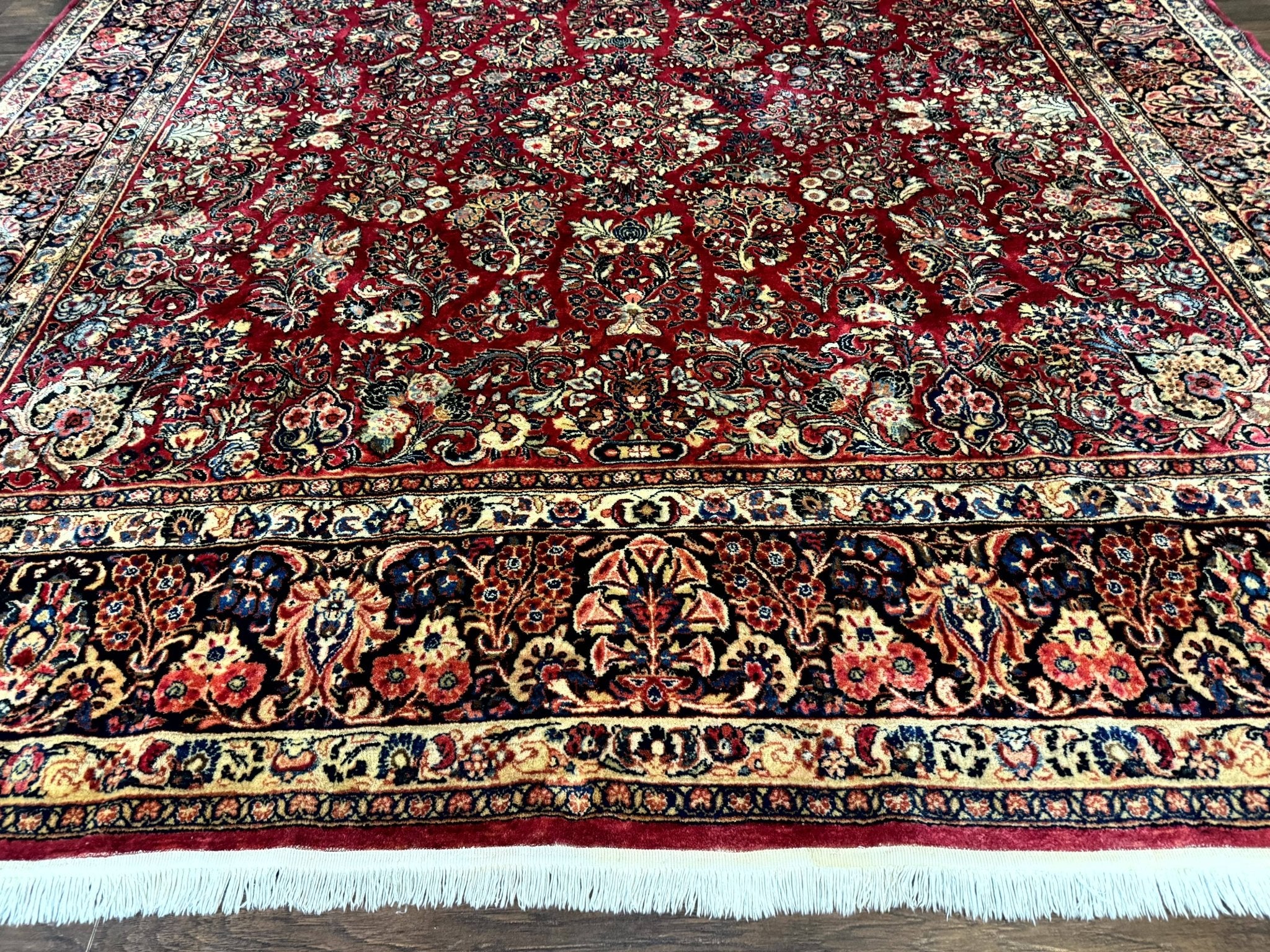 Persian Sarouk Rug 10x10, Square Persian Carpet, Red, Floral, Antique - Jewel RugsShopify CollectiveHUNTEDFOX - Persian Sarouk Rug 10x10, Square Persian Carpet, Red, Floral, Antique
