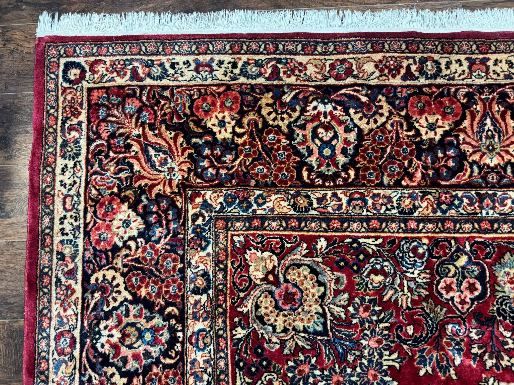 Persian Sarouk Rug 10x10, Square Persian Carpet, Red, Floral, Antique - Jewel RugsShopify CollectiveHUNTEDFOX - Persian Sarouk Rug 10x10, Square Persian Carpet, Red, Floral, Antique