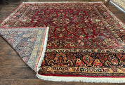Persian Sarouk Rug 10x10, Square Persian Carpet, Red, Floral, Antique - Jewel RugsShopify CollectiveHUNTEDFOX - Persian Sarouk Rug 10x10, Square Persian Carpet, Red, Floral, Antique