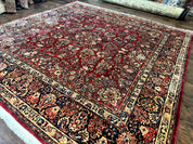 Persian Sarouk Rug 10x10, Square Persian Carpet, Red, Floral, Antique - Jewel RugsShopify CollectiveHUNTEDFOX - Persian Sarouk Rug 10x10, Square Persian Carpet, Red, Floral, Antique