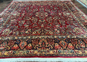 Persian Sarouk Rug 10x10, Square Persian Carpet, Red, Floral, Antique - Jewel RugsShopify CollectiveHUNTEDFOX - Persian Sarouk Rug 10x10, Square Persian Carpet, Red, Floral, Antique