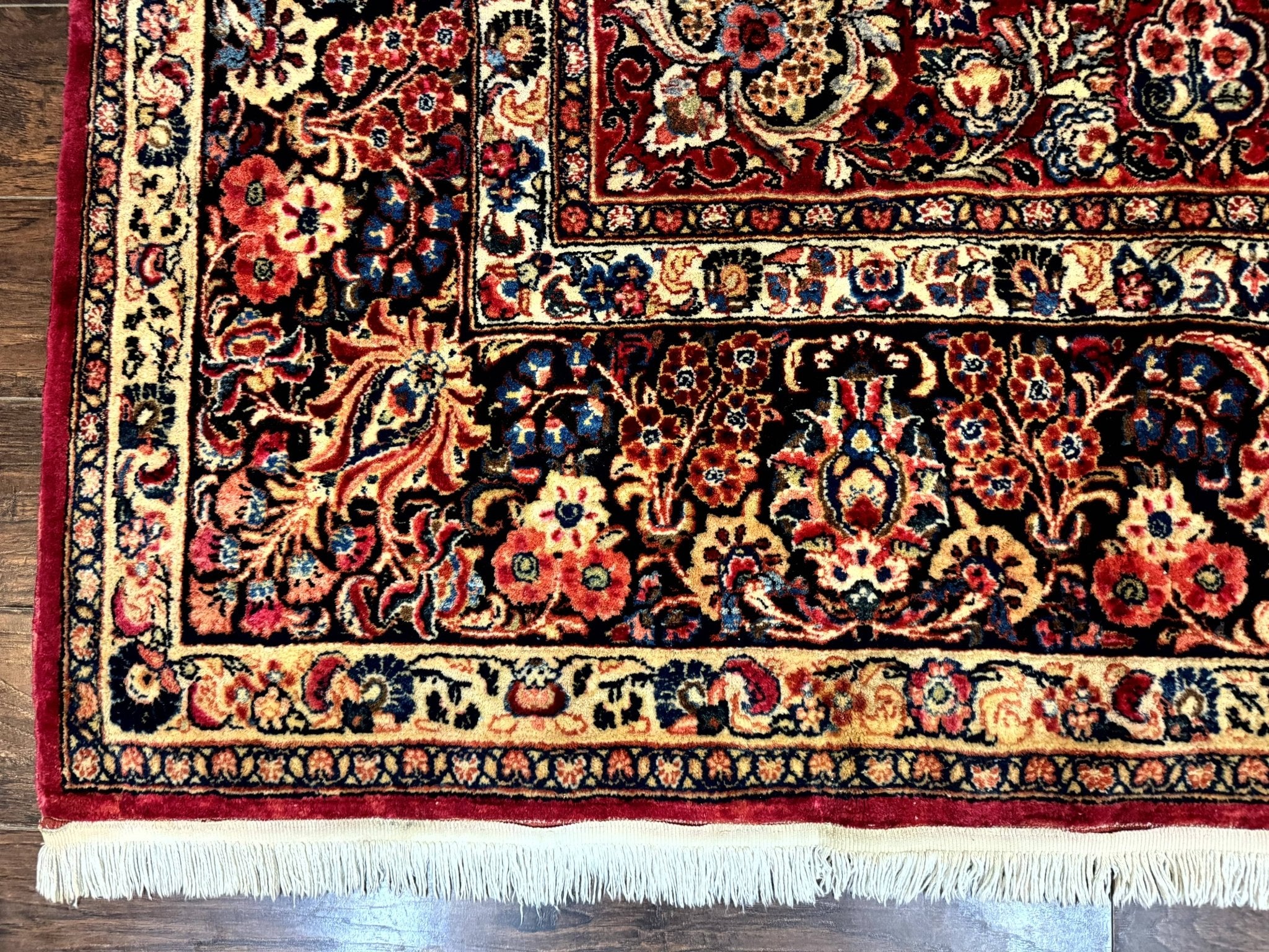 Persian Sarouk Rug 10x10, Square Persian Carpet, Red, Floral, Antique - Jewel RugsShopify CollectiveHUNTEDFOX - Persian Sarouk Rug 10x10, Square Persian Carpet, Red, Floral, Antique