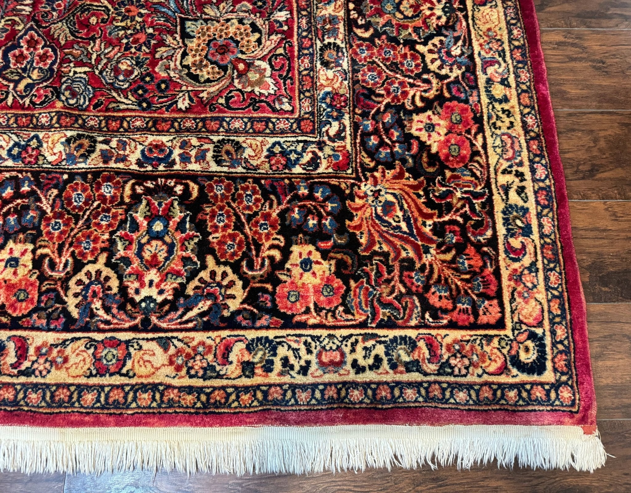 Persian Sarouk Rug 10x10, Square Persian Carpet, Red, Floral, Antique - Jewel RugsShopify CollectiveHUNTEDFOX - Persian Sarouk Rug 10x10, Square Persian Carpet, Red, Floral, Antique