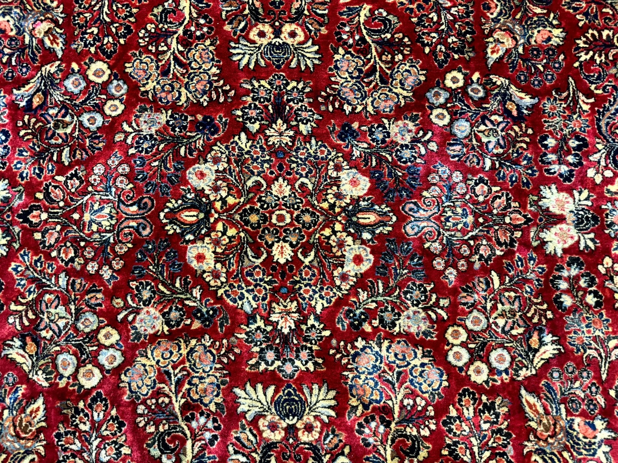 Persian Sarouk Rug 10x10, Square Persian Carpet, Red, Floral, Antique - Jewel RugsShopify CollectiveHUNTEDFOX - Persian Sarouk Rug 10x10, Square Persian Carpet, Red, Floral, Antique