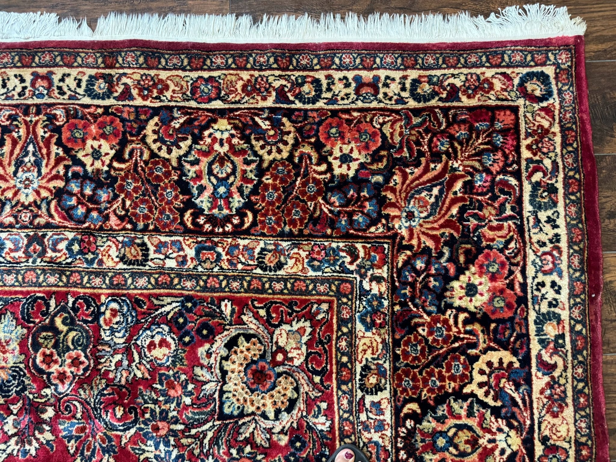 Persian Sarouk Rug 10x10, Square Persian Carpet, Red, Floral, Antique - Jewel RugsShopify CollectiveHUNTEDFOX - Persian Sarouk Rug 10x10, Square Persian Carpet, Red, Floral, Antique