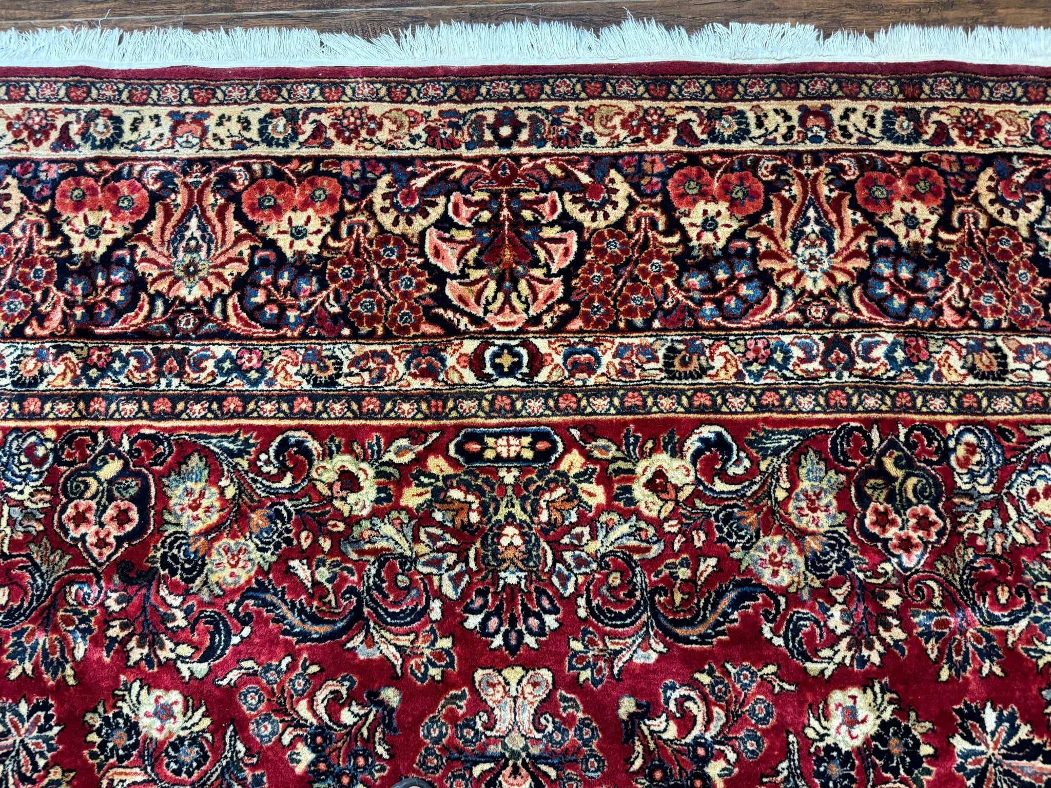 Persian Sarouk Rug 10x10, Square Persian Carpet, Red, Floral, Antique - Jewel RugsShopify CollectiveHUNTEDFOX - Persian Sarouk Rug 10x10, Square Persian Carpet, Red, Floral, Antique
