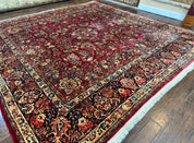 Persian Sarouk Rug 10x10, Square Persian Carpet, Red, Floral, Antique - Jewel RugsShopify CollectiveHUNTEDFOX - Persian Sarouk Rug 10x10, Square Persian Carpet, Red, Floral, Antique