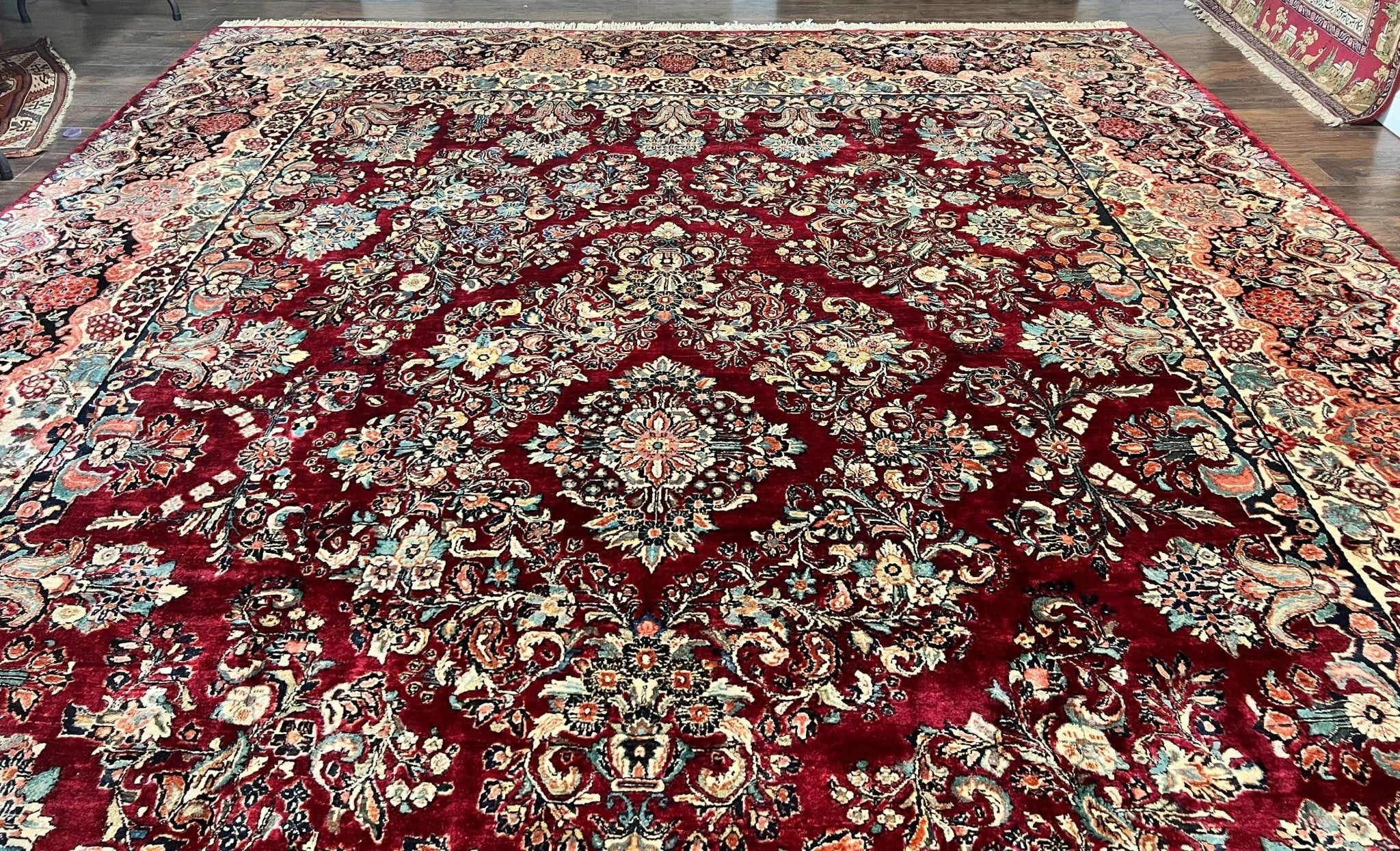 Persian Sarouk Rug 12x17, Wool Hand Knotted Antique Carpet, Dark Red, Traditional Floral Oriental Rug, 12 x 17 Extra Large Handmade Rug - Jewel RugsShopify CollectiveHUNTEDFOX - Persian Sarouk Rug 12x17, Wool Hand Knotted Antique Carpet, Dark Red, Traditional Floral Oriental Rug, 12 x 17 Extra Large Handmade Rug