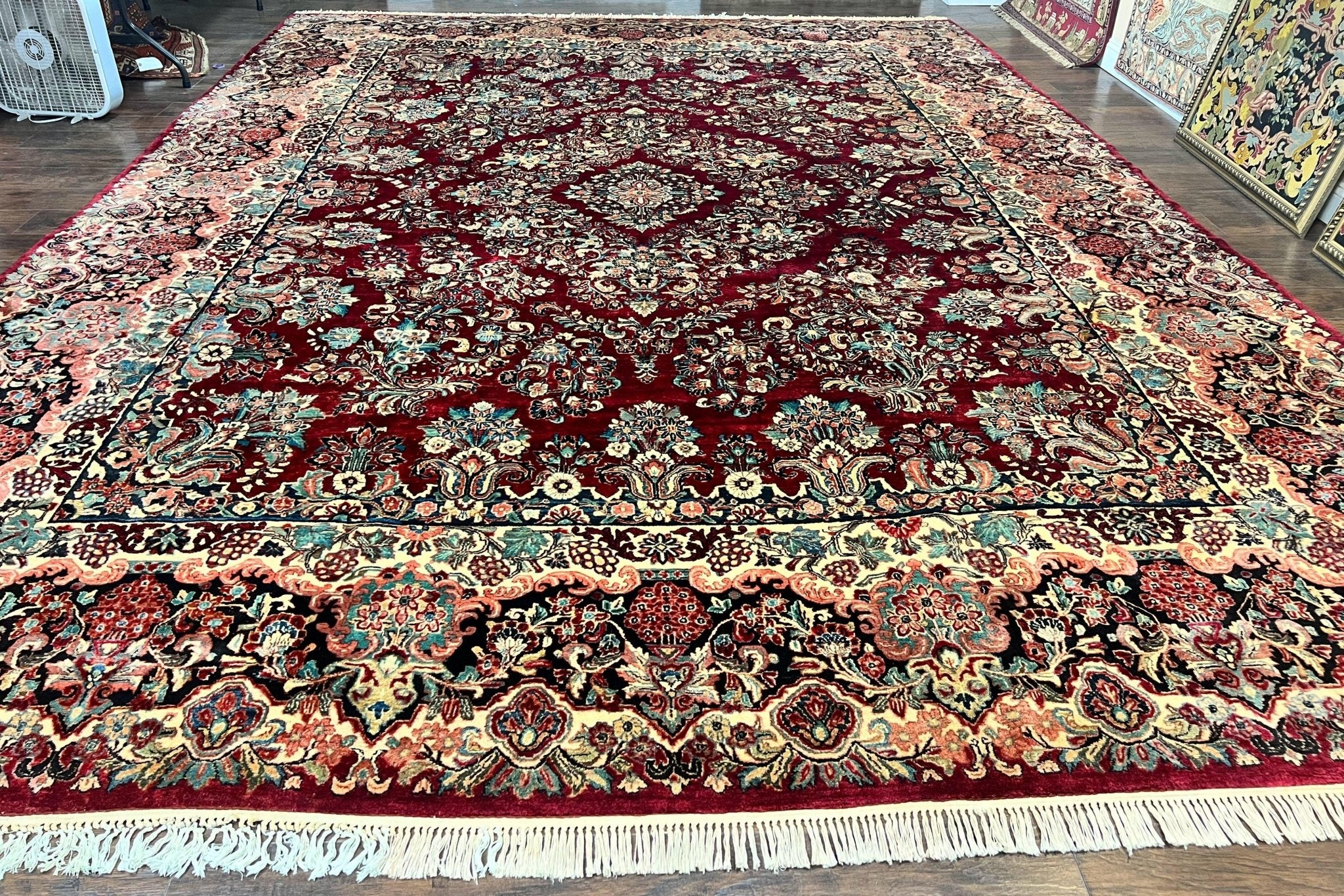Persian Sarouk Rug 12x17, Wool Hand Knotted Antique Carpet, Dark Red, Traditional Floral Oriental Rug, 12 x 17 Extra Large Handmade Rug - Jewel RugsShopify CollectiveHUNTEDFOX - Persian Sarouk Rug 12x17, Wool Hand Knotted Antique Carpet, Dark Red, Traditional Floral Oriental Rug, 12 x 17 Extra Large Handmade Rug