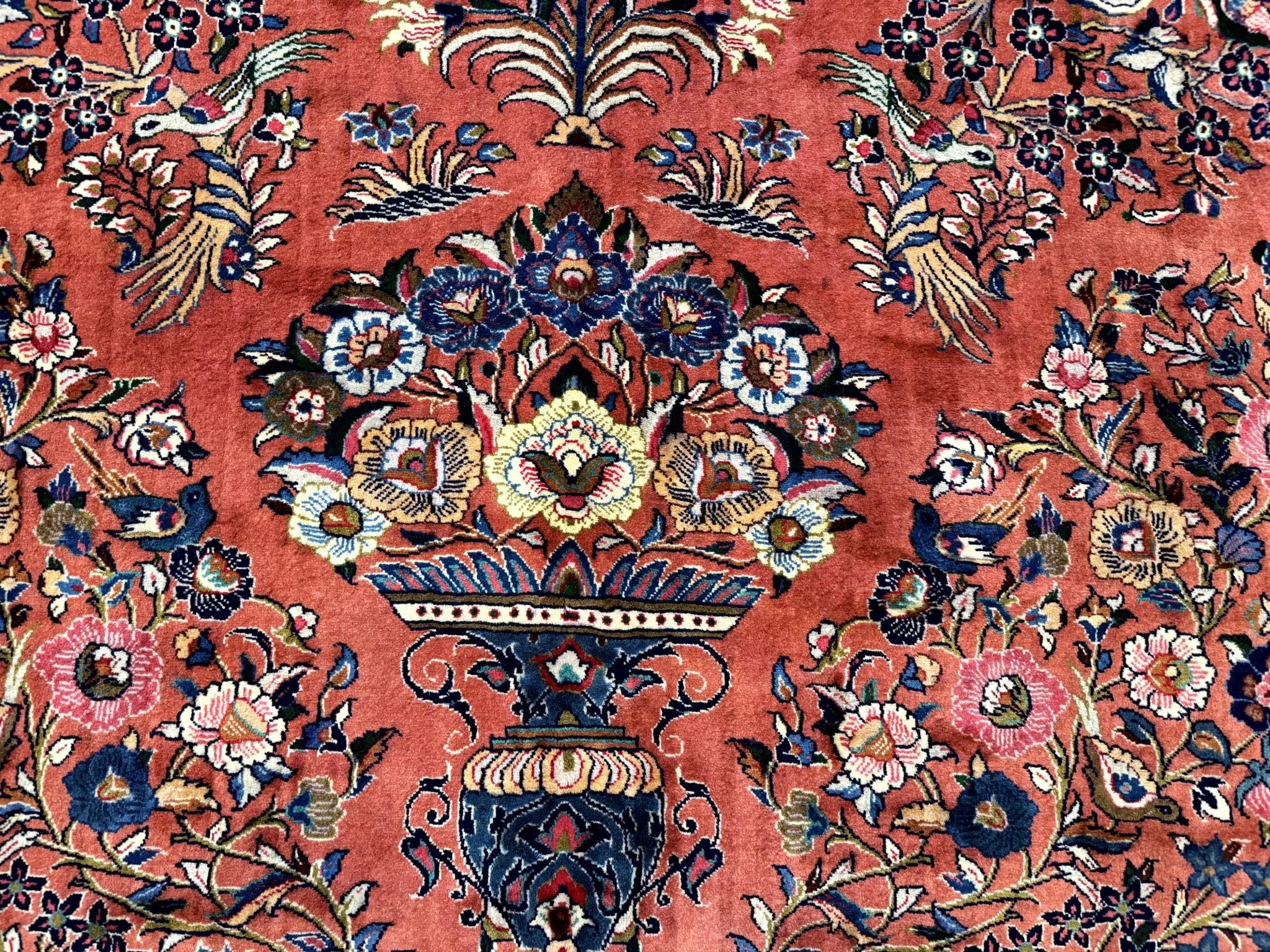 Persian Sarouk Rug 7x10, Red and Ivory, Floral Bouquets, Birds - Jewel RugsShopify CollectiveHUNTEDFOX - Persian Sarouk Rug 7x10, Red and Ivory, Floral Bouquets, Birds
