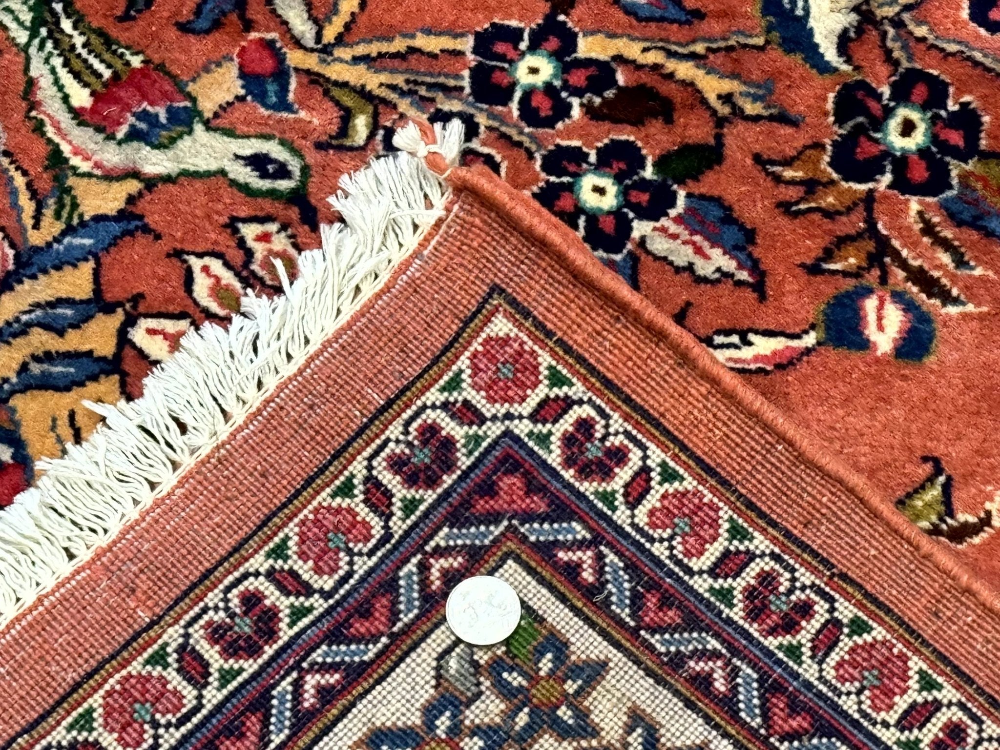 Persian Sarouk Rug 7x10, Red and Ivory, Floral Bouquets, Birds - Jewel RugsShopify CollectiveHUNTEDFOX - Persian Sarouk Rug 7x10, Red and Ivory, Floral Bouquets, Birds