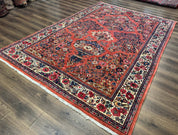 Persian Sarouk Rug 7x10, Red and Ivory, Floral Bouquets, Birds - Jewel RugsShopify CollectiveHUNTEDFOX - Persian Sarouk Rug 7x10, Red and Ivory, Floral Bouquets, Birds