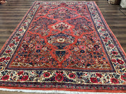 Persian Sarouk Rug 7x10, Red and Ivory, Floral Bouquets, Birds - Jewel RugsShopify CollectiveHUNTEDFOX - Persian Sarouk Rug 7x10, Red and Ivory, Floral Bouquets, Birds