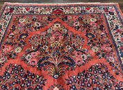 Persian Sarouk Rug 7x10, Red and Ivory, Floral Bouquets, Birds - Jewel RugsShopify CollectiveHUNTEDFOX - Persian Sarouk Rug 7x10, Red and Ivory, Floral Bouquets, Birds
