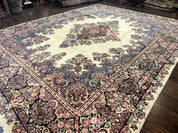 Persian Sarouk Rug 9x12, Ivory & Blue, Semi Open Field - Jewel RugsShopify CollectiveHUNTEDFOX - Persian Sarouk Rug 9x12, Ivory & Blue, Semi Open Field