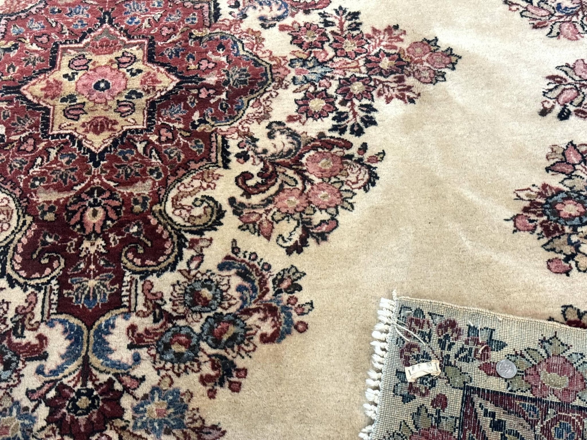 Persian Sarouk Rug 9x12, Ivory & Blue, Semi Open Field - Jewel RugsShopify CollectiveHUNTEDFOX - Persian Sarouk Rug 9x12, Ivory & Blue, Semi Open Field