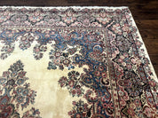 Persian Sarouk Rug 9x12, Ivory & Blue, Semi Open Field - Jewel RugsShopify CollectiveHUNTEDFOX - Persian Sarouk Rug 9x12, Ivory & Blue, Semi Open Field