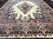 Persian Sarouk Rug 9x12, Ivory & Blue, Semi Open Field - Jewel RugsShopify CollectiveHUNTEDFOX - Persian Sarouk Rug 9x12, Ivory & Blue, Semi Open Field