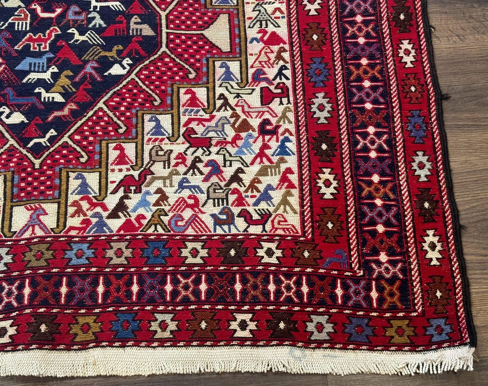 Persian Soumak Kilim Rug 4x6, Triple Medallions Tribal Pictorials, Caucasian Azerbaijani Kilim - Jewel RugsShopify CollectiveHUNTEDFOX - Persian Soumak Kilim Rug 4x6, Triple Medallions Tribal Pictorials, Caucasian Azerbaijani Kilim