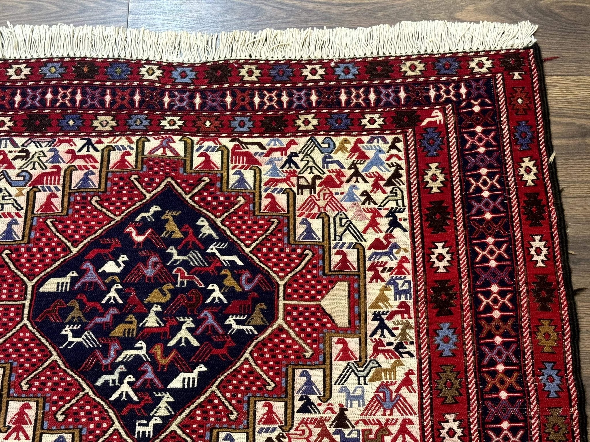 Persian Soumak Kilim Rug 4x6, Triple Medallions Tribal Pictorials, Caucasian Azerbaijani Kilim - Jewel RugsShopify CollectiveHUNTEDFOX - Persian Soumak Kilim Rug 4x6, Triple Medallions Tribal Pictorials, Caucasian Azerbaijani Kilim