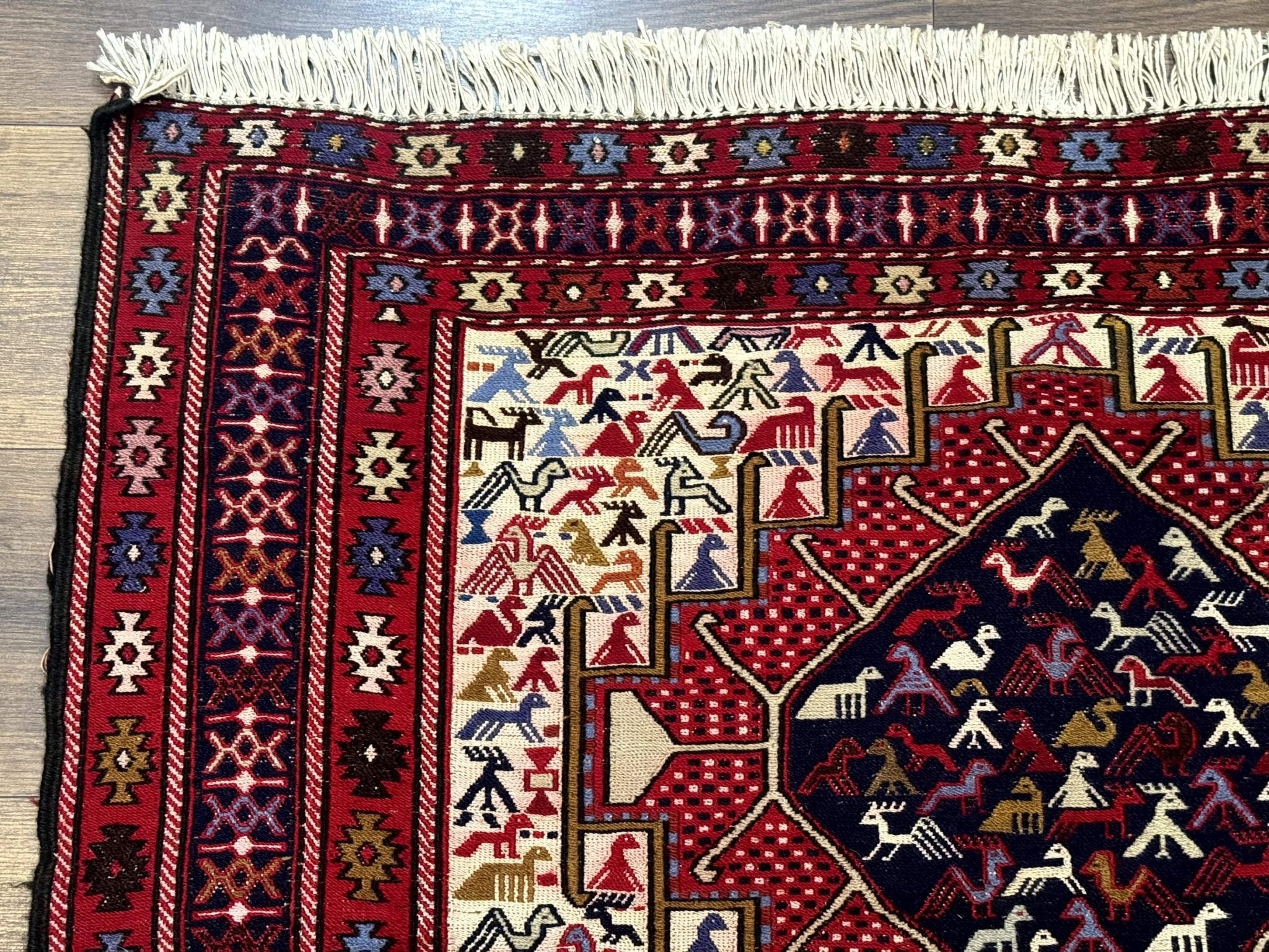 Persian Soumak Kilim Rug 4x6, Triple Medallions Tribal Pictorials, Caucasian Azerbaijani Kilim - Jewel RugsShopify CollectiveHUNTEDFOX - Persian Soumak Kilim Rug 4x6, Triple Medallions Tribal Pictorials, Caucasian Azerbaijani Kilim