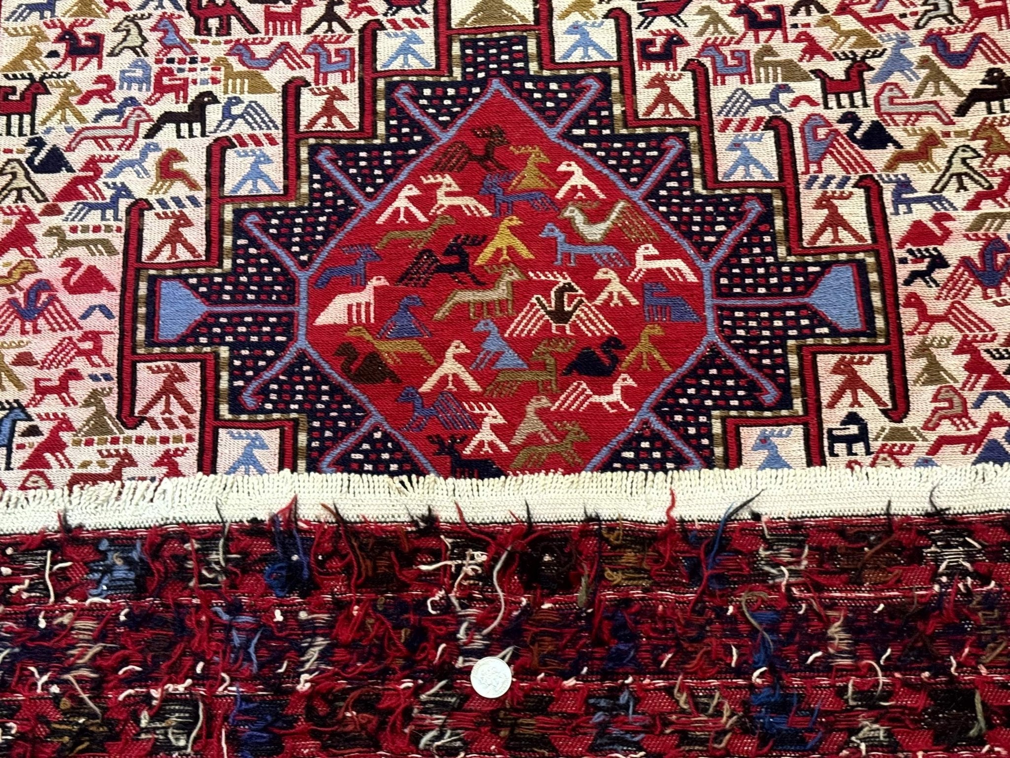 Persian Soumak Kilim Rug 4x6, Triple Medallions Tribal Pictorials, Caucasian Azerbaijani Kilim - Jewel RugsShopify CollectiveHUNTEDFOX - Persian Soumak Kilim Rug 4x6, Triple Medallions Tribal Pictorials, Caucasian Azerbaijani Kilim