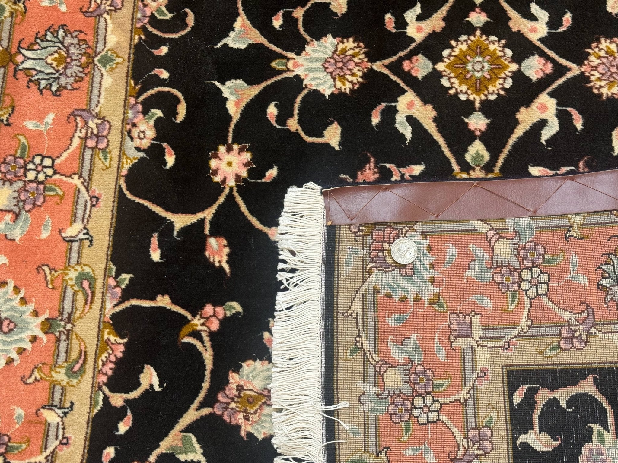Persian Tabriz Rug 3x5 Black and Salmon Floral Fine Handmade 360 KPSI - Jewel RugsShopify CollectiveHUNTEDFOX - Persian Tabriz Rug 3x5 Black and Salmon Floral Fine Handmade 360 KPSI