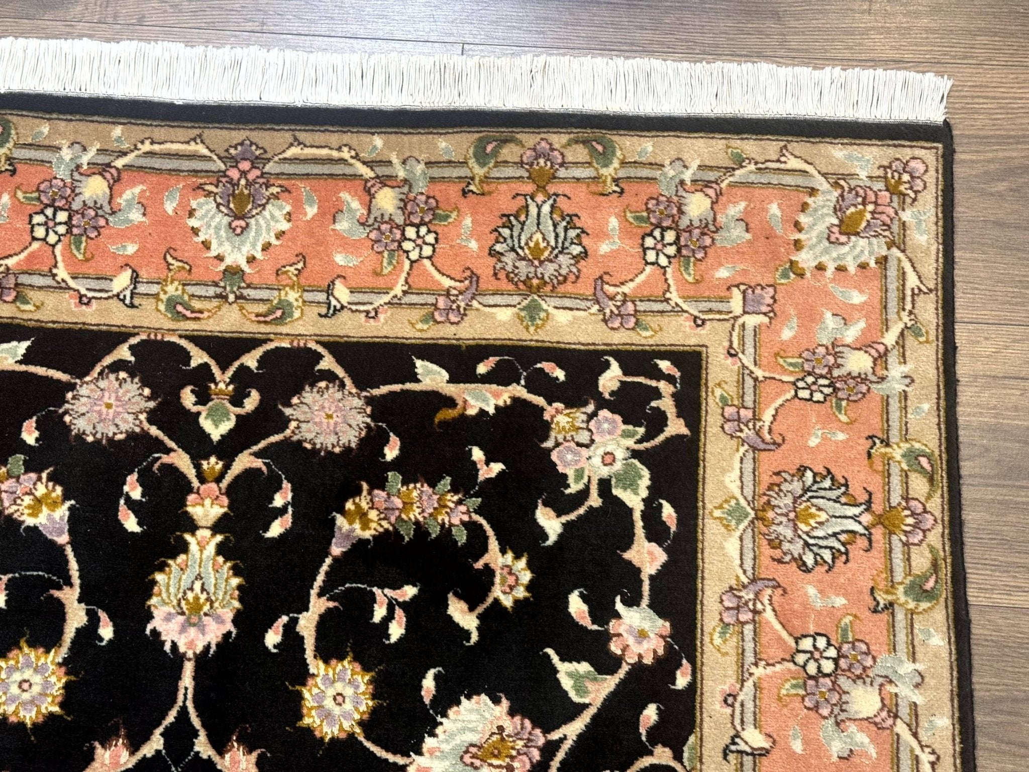 Persian Tabriz Rug 3x5 Black and Salmon Floral Fine Handmade 360 KPSI - Jewel RugsShopify CollectiveHUNTEDFOX - Persian Tabriz Rug 3x5 Black and Salmon Floral Fine Handmade 360 KPSI