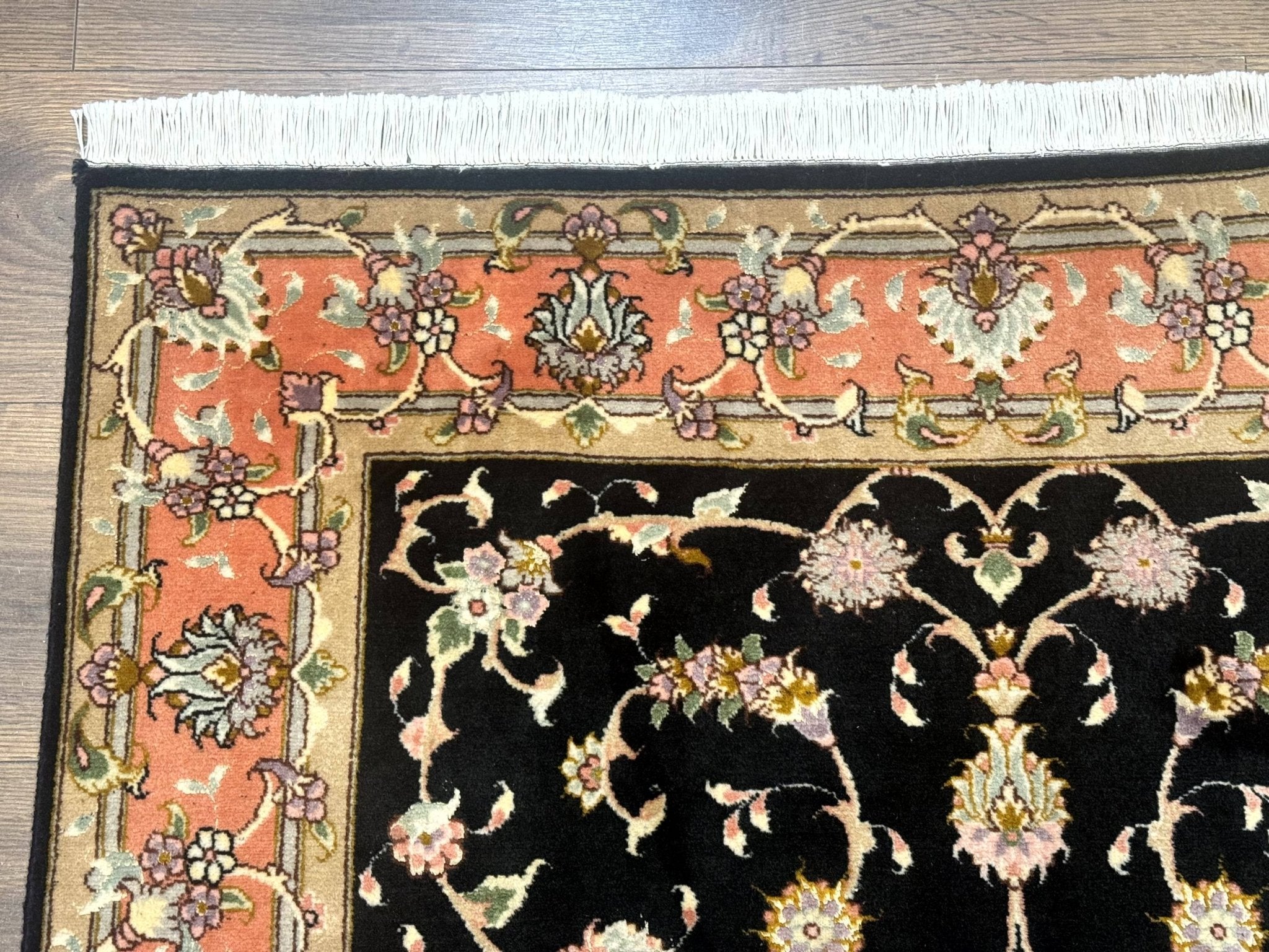 Persian Tabriz Rug 3x5 Black and Salmon Floral Fine Handmade 360 KPSI - Jewel RugsShopify CollectiveHUNTEDFOX - Persian Tabriz Rug 3x5 Black and Salmon Floral Fine Handmade 360 KPSI