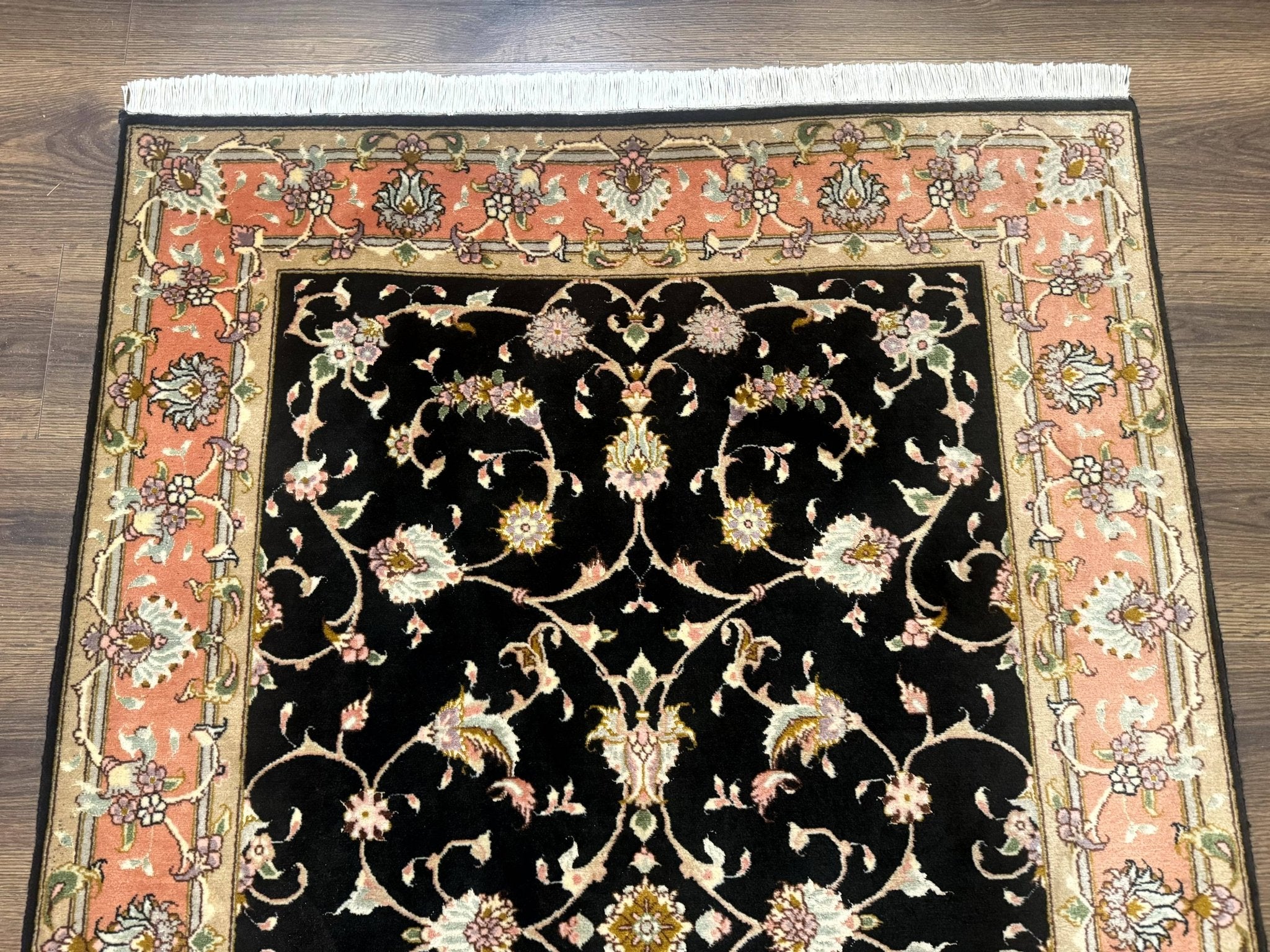 Persian Tabriz Rug 3x5 Black and Salmon Floral Fine Handmade 360 KPSI - Jewel RugsShopify CollectiveHUNTEDFOX - Persian Tabriz Rug 3x5 Black and Salmon Floral Fine Handmade 360 KPSI