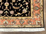 Persian Tabriz Rug 3x5 Black and Salmon Floral Fine Handmade 360 KPSI - Jewel RugsShopify CollectiveHUNTEDFOX - Persian Tabriz Rug 3x5 Black and Salmon Floral Fine Handmade 360 KPSI