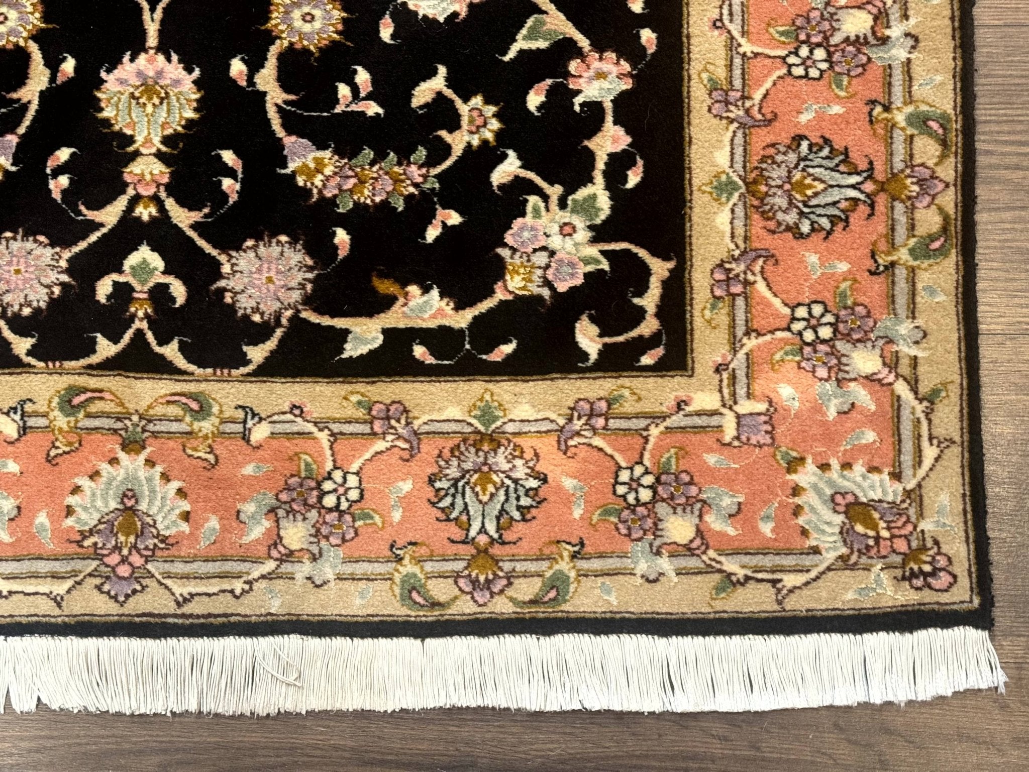 Persian Tabriz Rug 3x5 Black and Salmon Floral Fine Handmade 360 KPSI - Jewel RugsShopify CollectiveHUNTEDFOX - Persian Tabriz Rug 3x5 Black and Salmon Floral Fine Handmade 360 KPSI