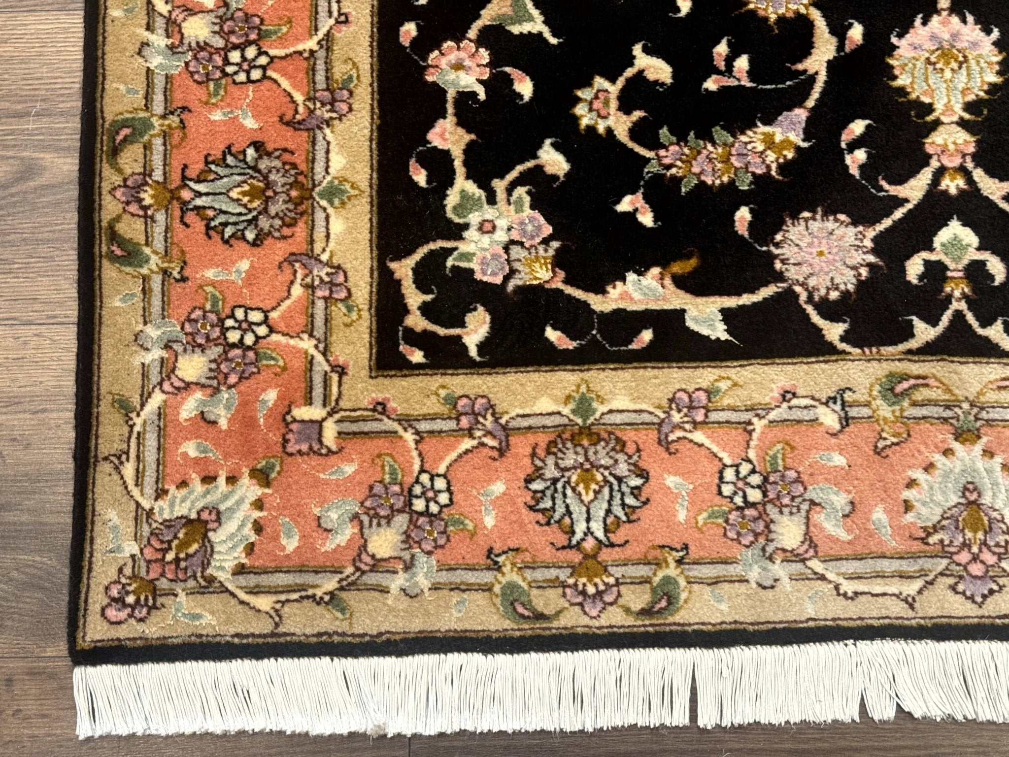 Persian Tabriz Rug 3x5 Black and Salmon Floral Fine Handmade 360 KPSI - Jewel RugsShopify CollectiveHUNTEDFOX - Persian Tabriz Rug 3x5 Black and Salmon Floral Fine Handmade 360 KPSI