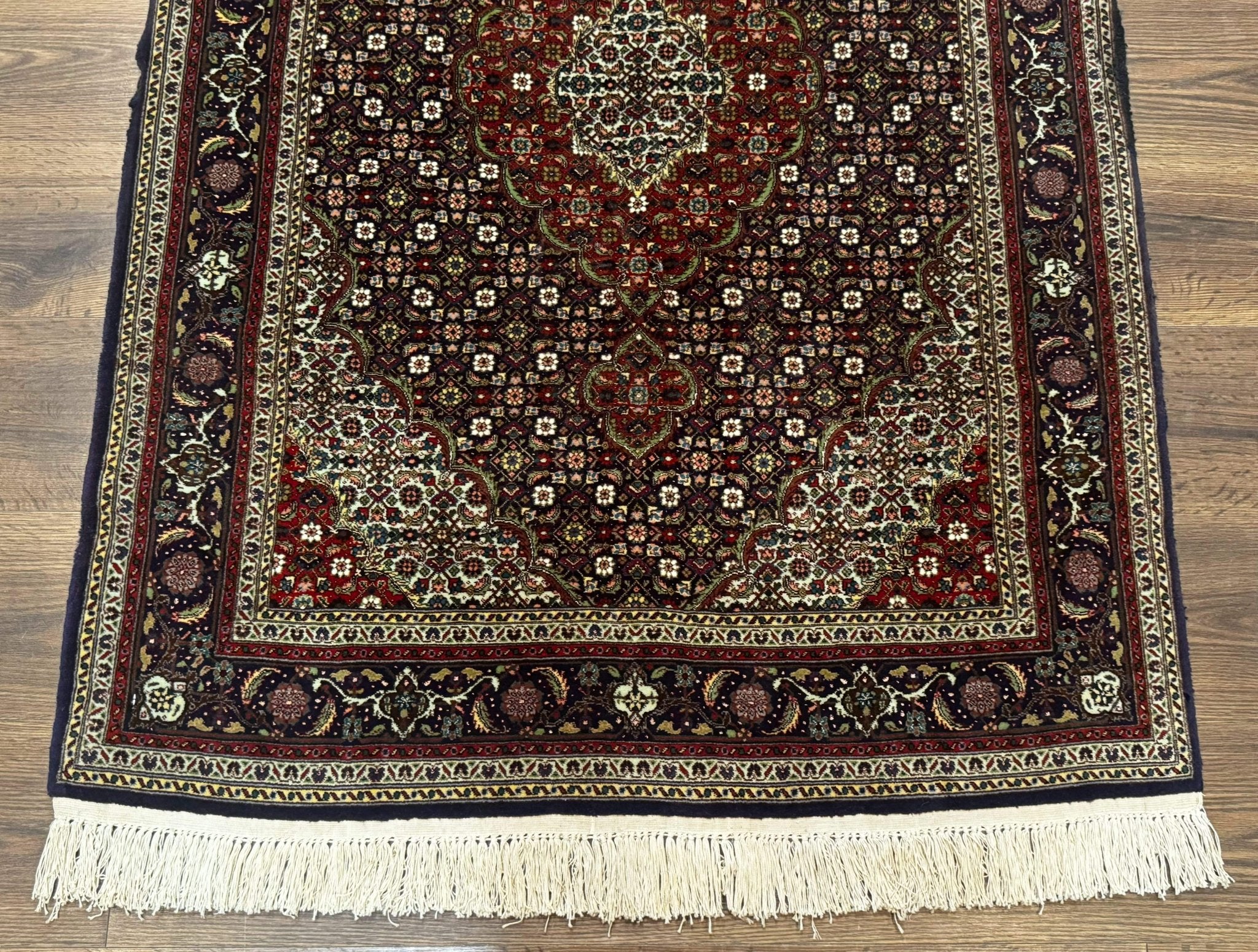 Persian Tabriz Rug 3x5, Wool on Silk Foundation, Very Fine 550 KPSI, Dark Navy Blue - Jewel RugsShopify CollectiveHUNTEDFOX - Persian Tabriz Rug 3x5, Wool on Silk Foundation, Very Fine 550 KPSI, Dark Navy Blue